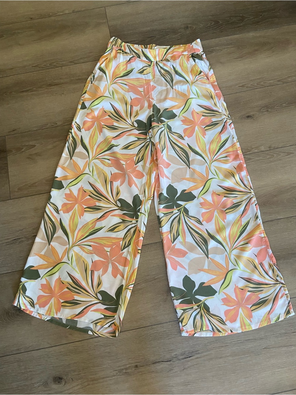 Roxy Peach & Green Wide Leg Floral Pants